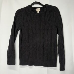 St. John's‎ Bay Womens PXL Black Cable Knit Crewneck Long Sleeve Sweater Classic